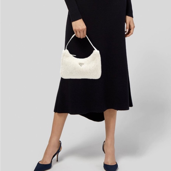Prada White Shearling Shoulder Bag - Picture 2 of 4